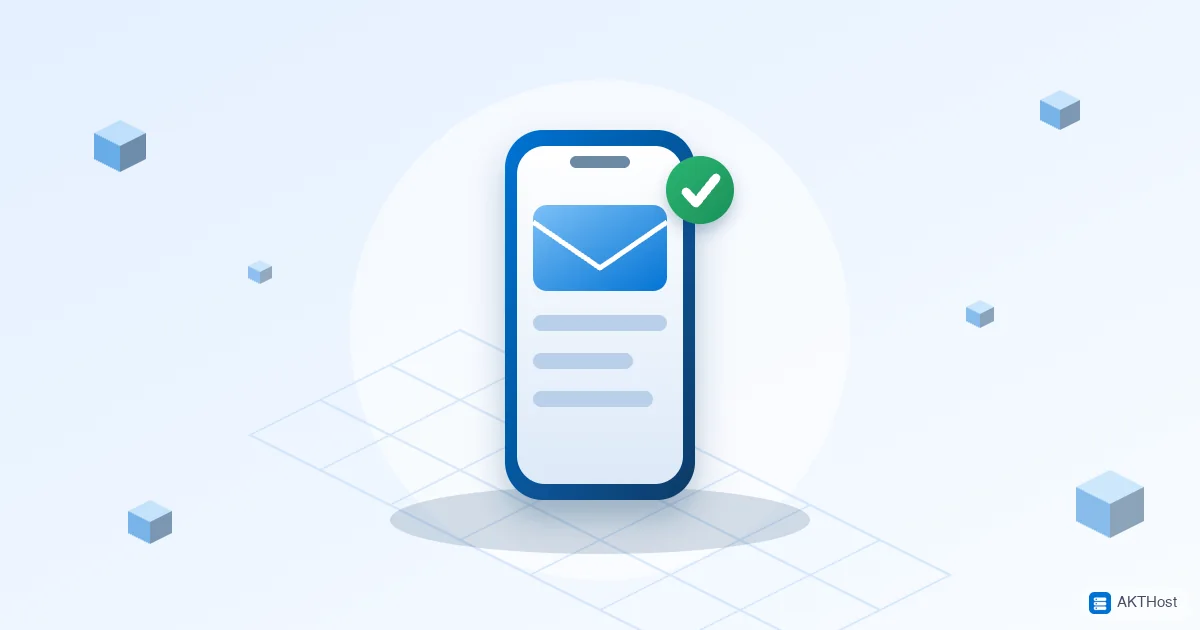 Illustration of a smartphone showing an email with a green check mark, for setting up business email on a phone