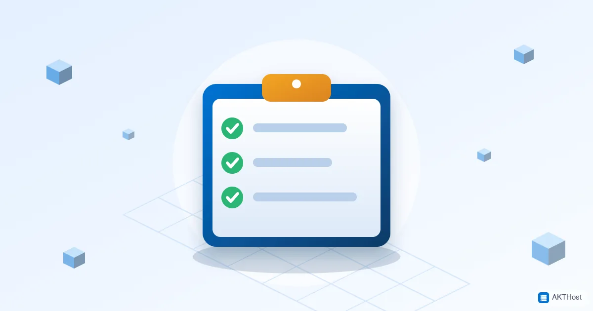 Illustration of a clipboard with green check marks, for a website launch checklist